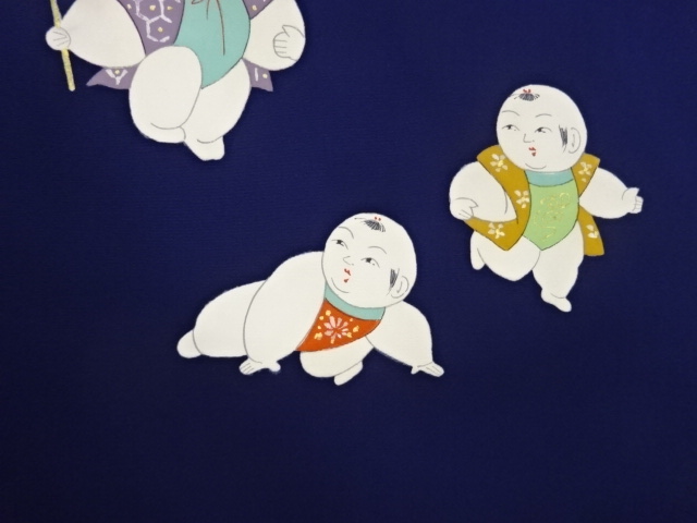  塩瀬金彩手描き童模様名古屋帯